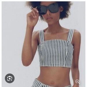 ZARA Blue and Whiet Striped Denim Crop Top Size Medium NWT
